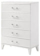 Benzara BM279719 Modern Tall Dresser Chest, 5 Drawers, Bar Handles, Wood, White