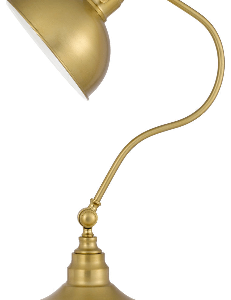 25" Antiqued Brass Metal Desk Table Lamp With Antiqued Brass Dome Shade