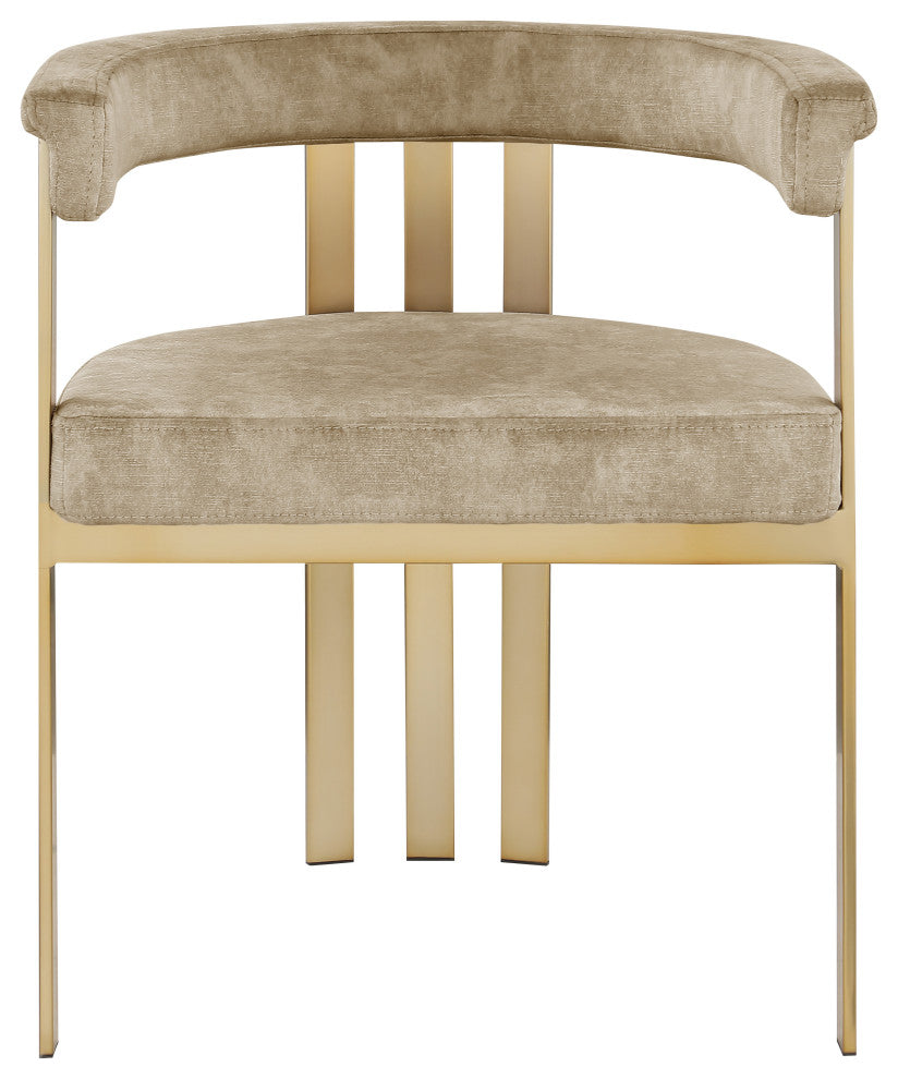 Marcello Upholstered Dining Chair, Beige, Velvet, Brushed Brass Finish