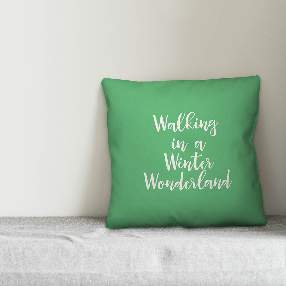 Walking, A Winter Wonderland, Light Green 18x18 Throw Pillow