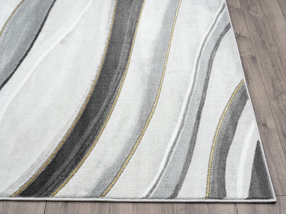 Abani Luna LUN120A Contemporary Grey Gold Line Art Area Rug