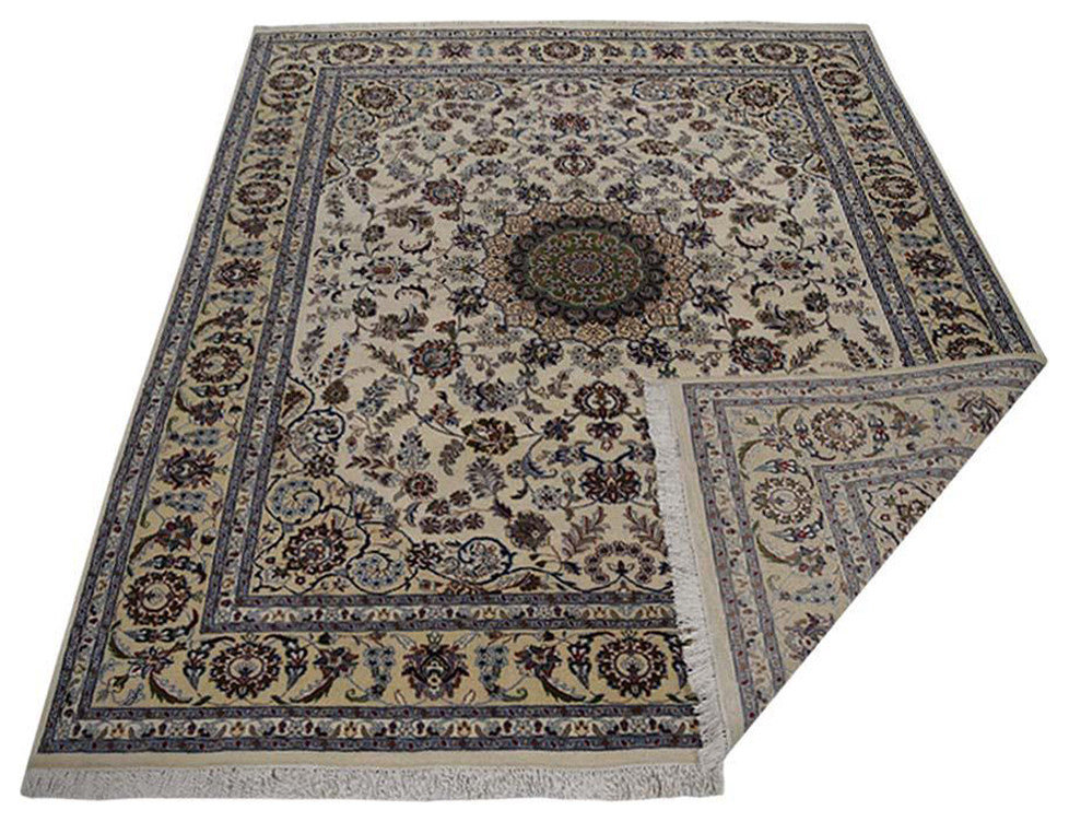 Hand Knotted Persian Wool Area Rug Oriental White Gold