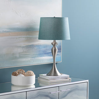 25.5"H Silver Steel Table Lamp Set with Blue Linen Shade