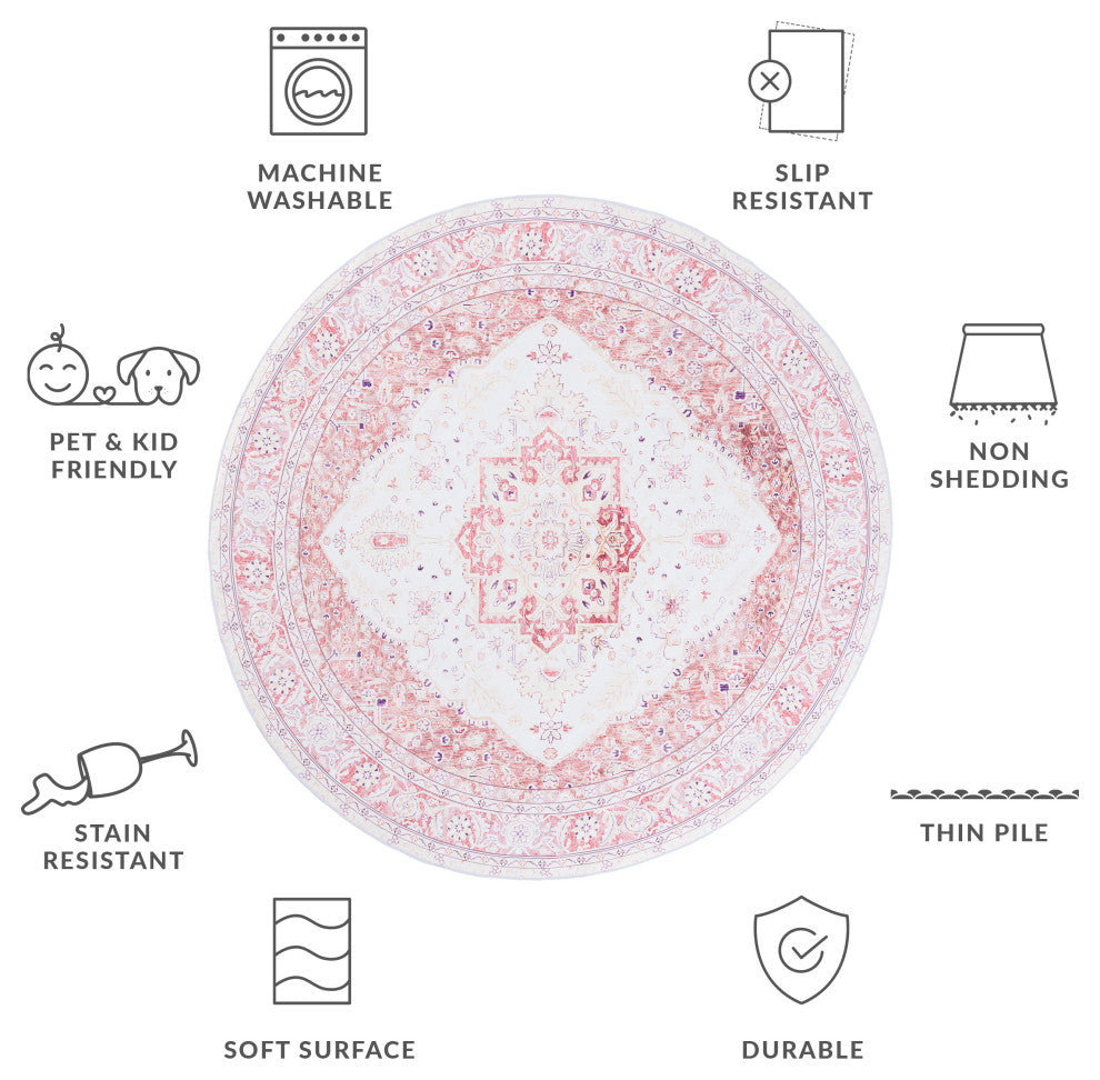 Safavieh Couture Tucson Collection, TSN107 Machine Washable Rug, Beige / Rust, 5' Round