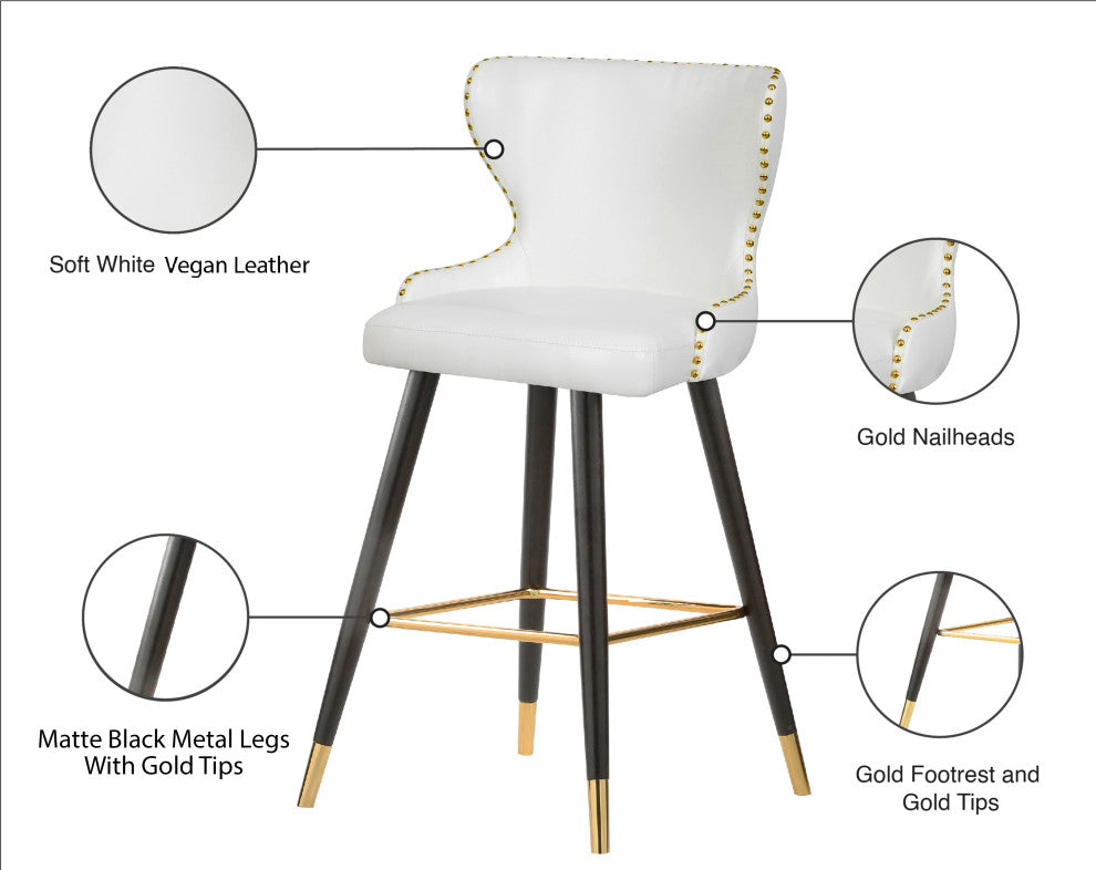 Hendrix Faux Leather Upholstered Bar Stool, Set of 2, White