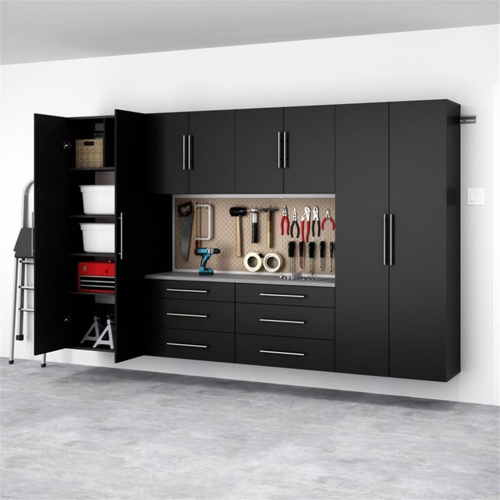 Prepac Transitional 6 Piece Engineered Wood Garage Storage Cabinet Set in Black