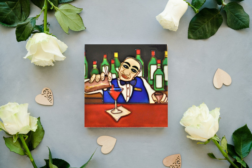 6x6" Bartender Jack Ceramic Art Tile Hot Plate Trivet and Wall Decor
