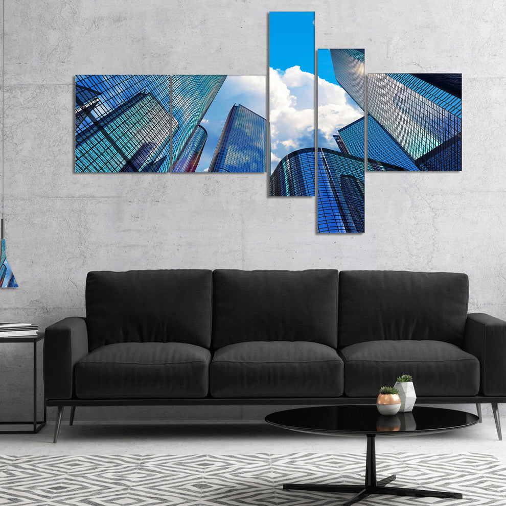 Elevated Business Buildings, Cityscape Canvas Art Print, 60"x32", 5 panels