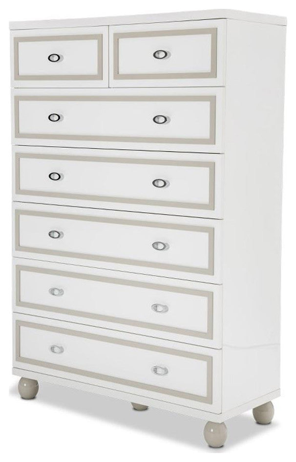 AICO Michael Amini Sky Tower 7-Drawer Chest, White Cloud
