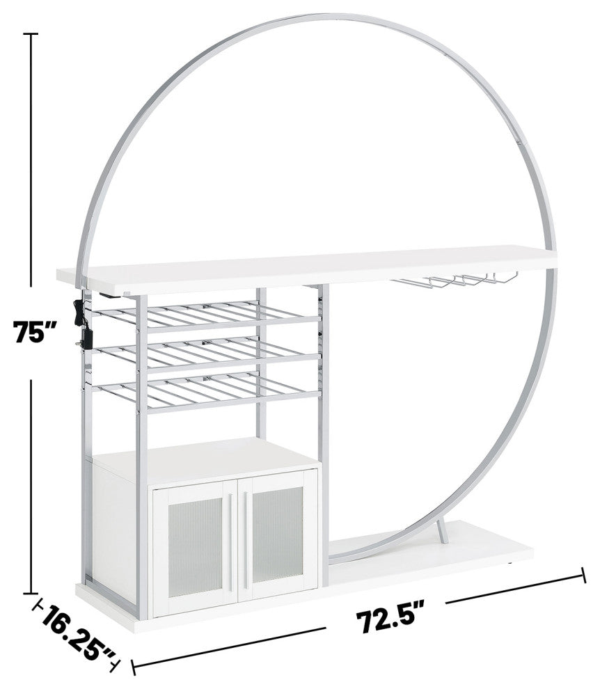 2 Doors Circular LED Home Bar With Wine Storage, High Gloss White and