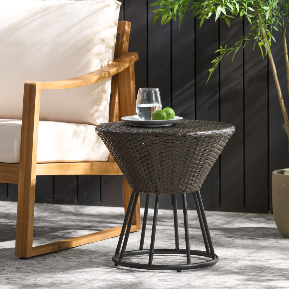 GDF Studio Kavala Wicker Outdoor Accent Table, Brown