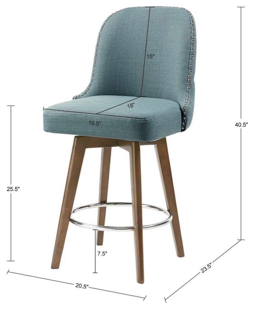 Madison Park Armless Swivel Counter Stool Square Height Bar Stool, Blue