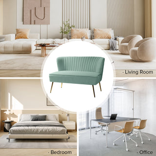 Velvet Tufted Loveseat Sofa With Golden Base, Sage