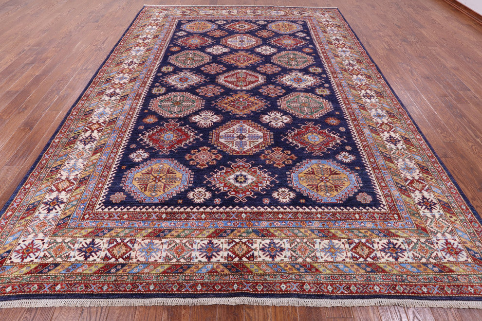 Super Kazak Geometric Handmade Wool Rug 9' 5" X 12' 9" Q9522