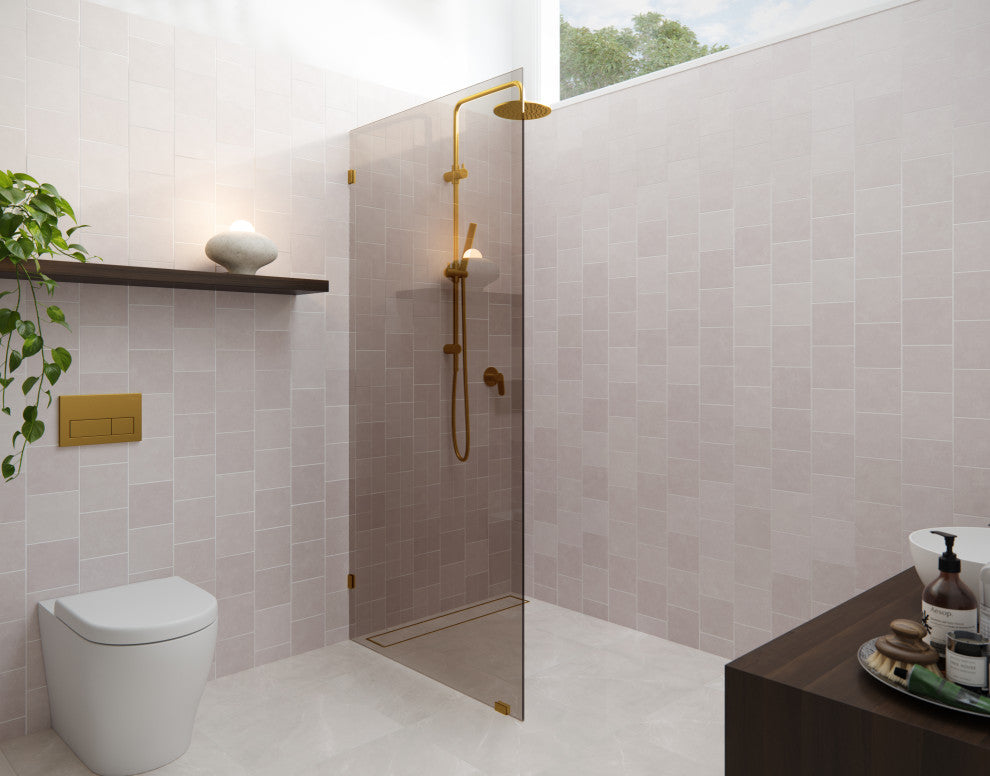 Ursa 30"x78" Frameless Fixed Glass Shower Panel With Bronze Tint, Satin Brass