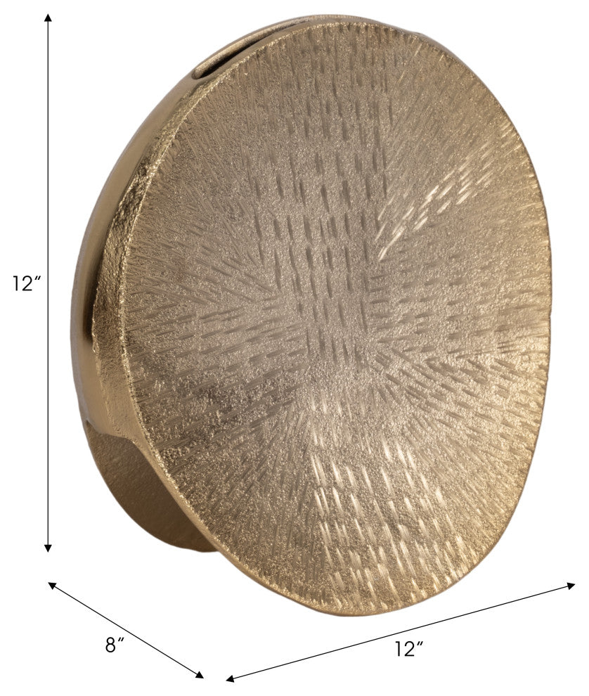 Metal, 12" Etched Oval Vase, Champagne