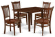 5Pc Dining Set, Small Table, 4 Chair, Rubberwood Seat, Slat Back, Mahogany