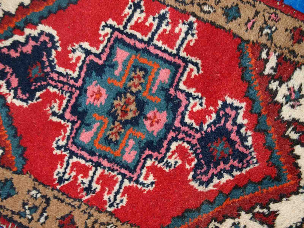 Handmade vintage Persian Hamadan rug 1.3' x 2' (39cm x 63cm) 1960s