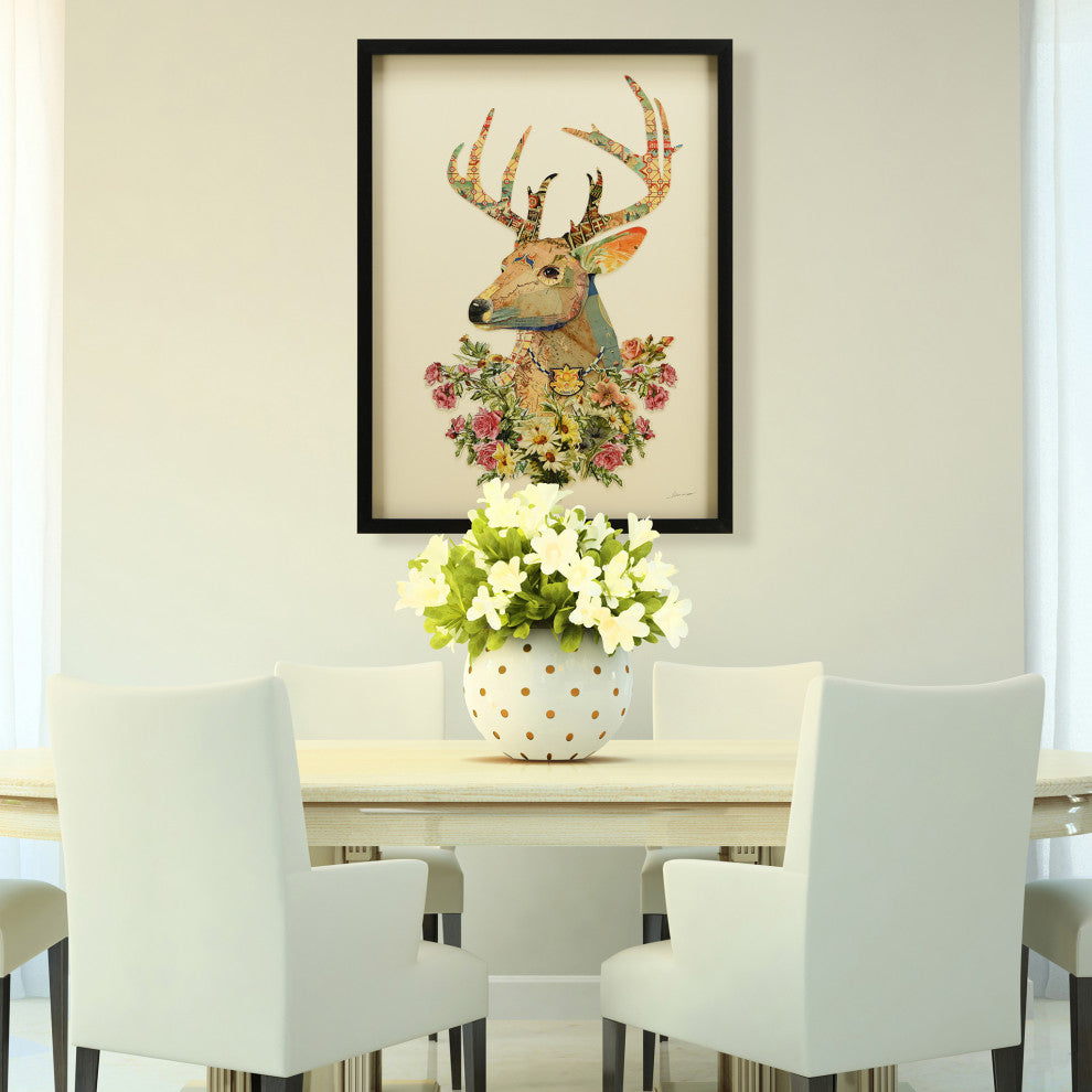 Mrs. Deer Dimensional Handmade Collage Wall Art Framed Under Glass
