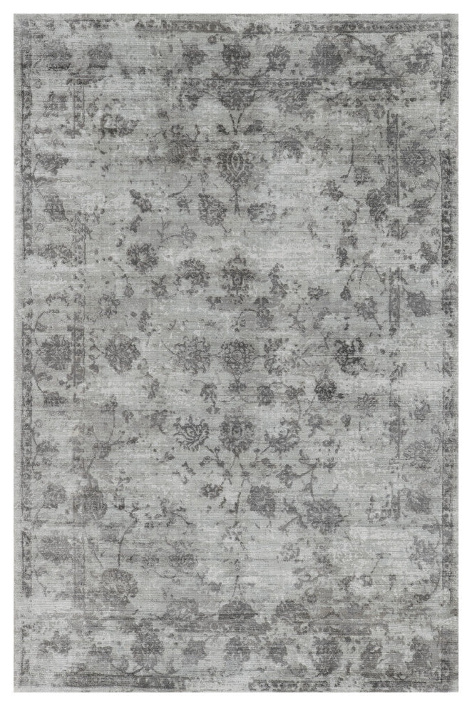 9'x12' Gray Hand Loomed Distressed Floral Indoor Area Rug