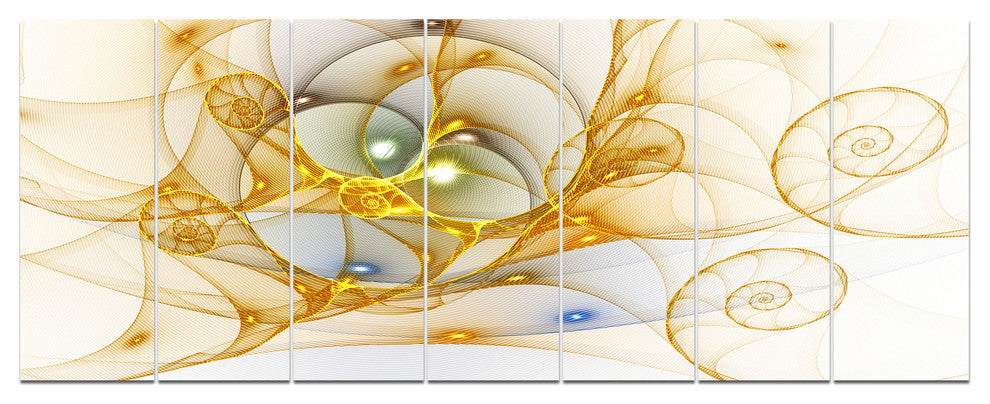 Golden Colored Curly Spiral, Abstract Wall Art Canvas, 83"x32", 7 Panels