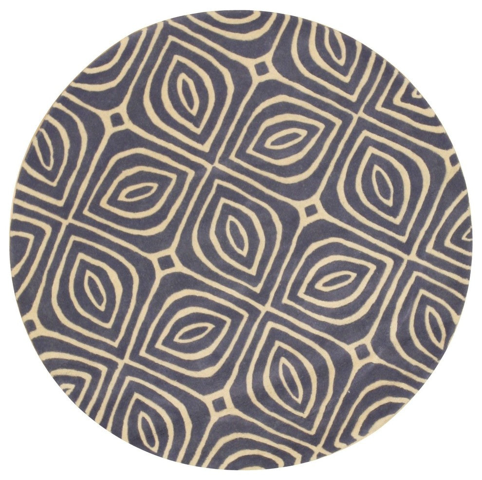 EORC Hand-tufted Wool Blue Contemporary Geometric Marla Rug, Round 7'9"x7'9"
