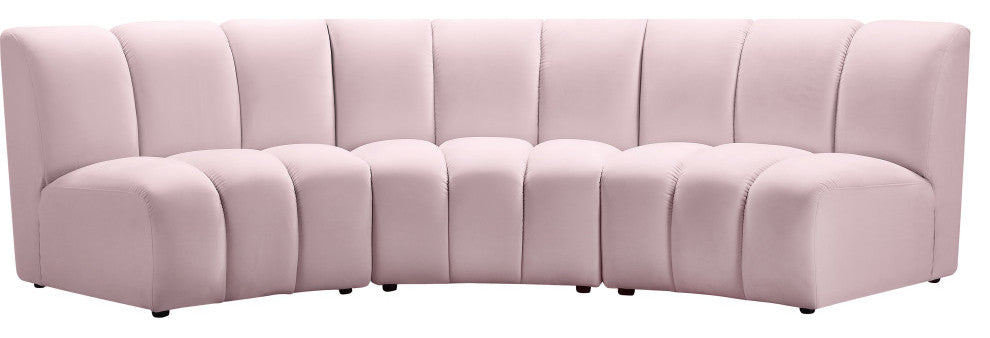 Infinity Channel Tufted Velvet Modular Chair, Pink, 3 Piece