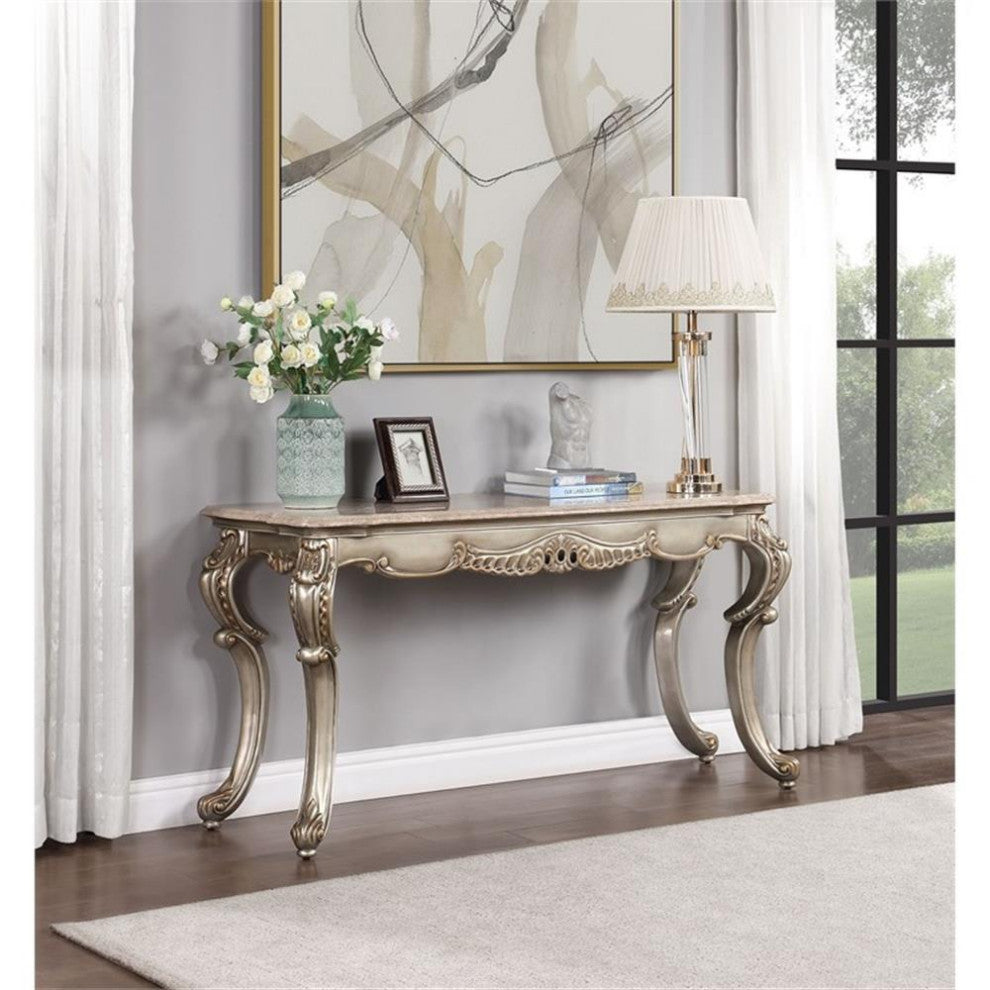 ACME Furniture Miliani Marble & Wood Sofa Table in Natural/Antique Bronze