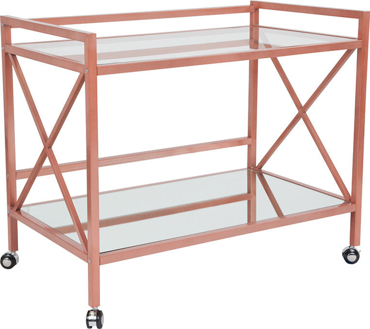 Glenwood Park Glass Kitchen Serving and Bar Cart with Rose Gold Frame
