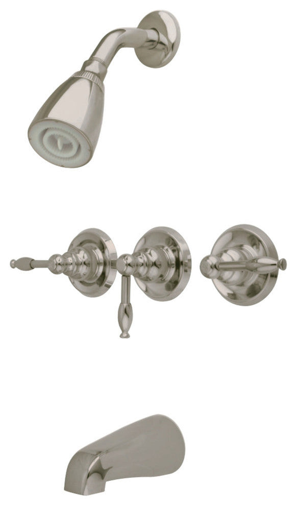 Kingston Brass Three-Handle Tub and Shower Faucet, Brushed Nickel