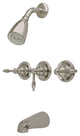 Kingston Brass Three-Handle Tub and Shower Faucet, Brushed Nickel
