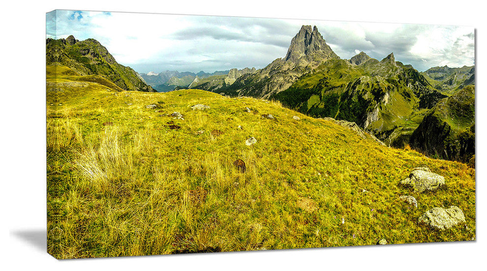 Bright Green Mountain Panorama, Landscape Canvas Art Print, 60"x28"