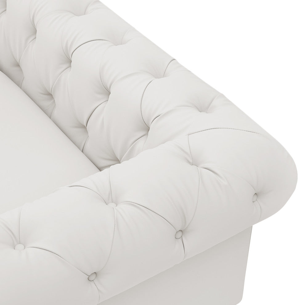Nicole Miller Geraldine Sofa Button Tufted, 3 Seat, White Leather PU