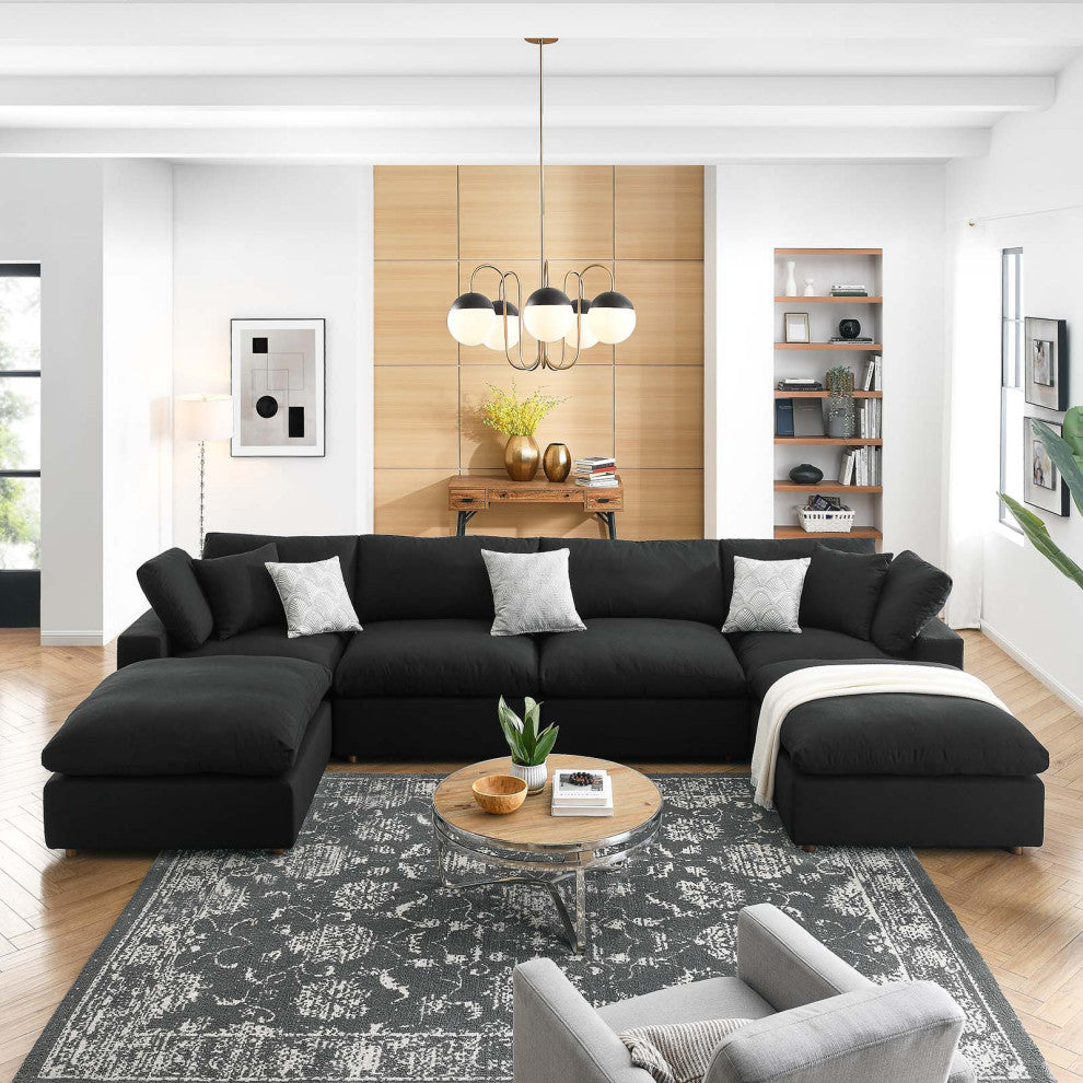 Modular Sectional Deep Sofa Set, Black, Fabric, Modern, Lounge Cafe Hospitality
