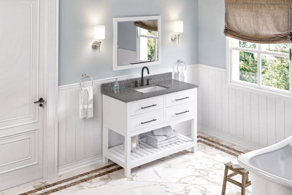 Wavecrest Contemporary White 48" Vanity, Boulder Cultured Marble Vanity Top
