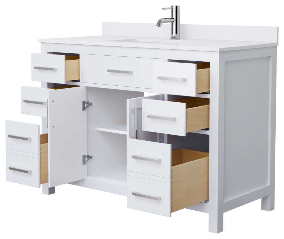 48" Single Bath Vanity White, White Cult. Marble Countertop, Sink, Nickel Trim