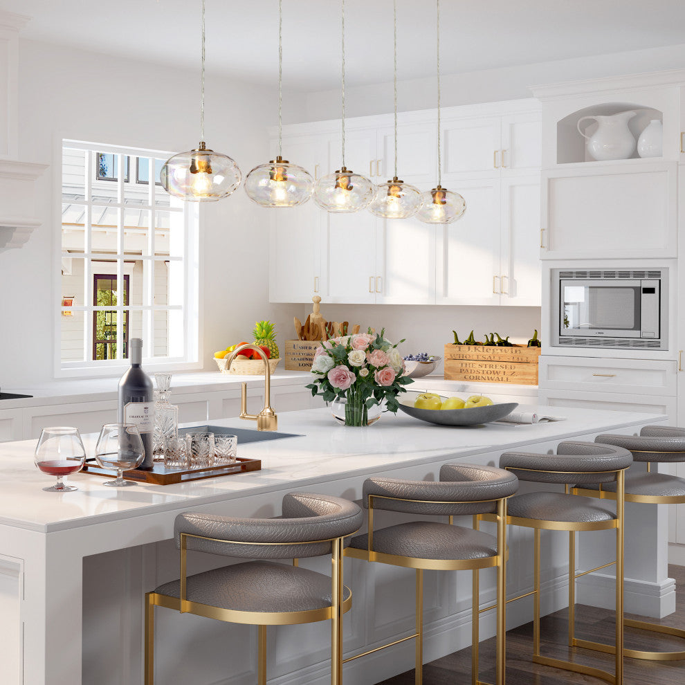 LNC Chrysaorican 5-Light 52.4" Modern Iridescent Globe Glass Island Light, Brass