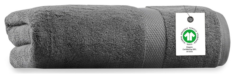 Delara 100% Organic Cotton Plush Bath Towels, 30"x58", Set of 1, Dark Grey