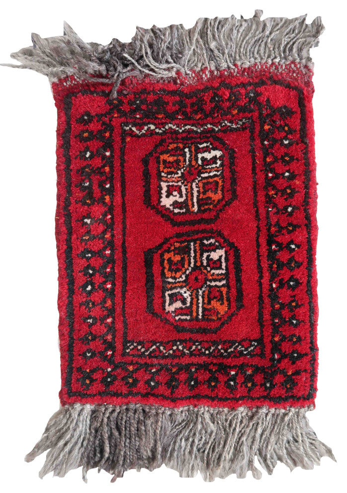 Handmade Vintage Afghan Ersari Mat 0.7'x0.9', 24cmx30cm, 1970s