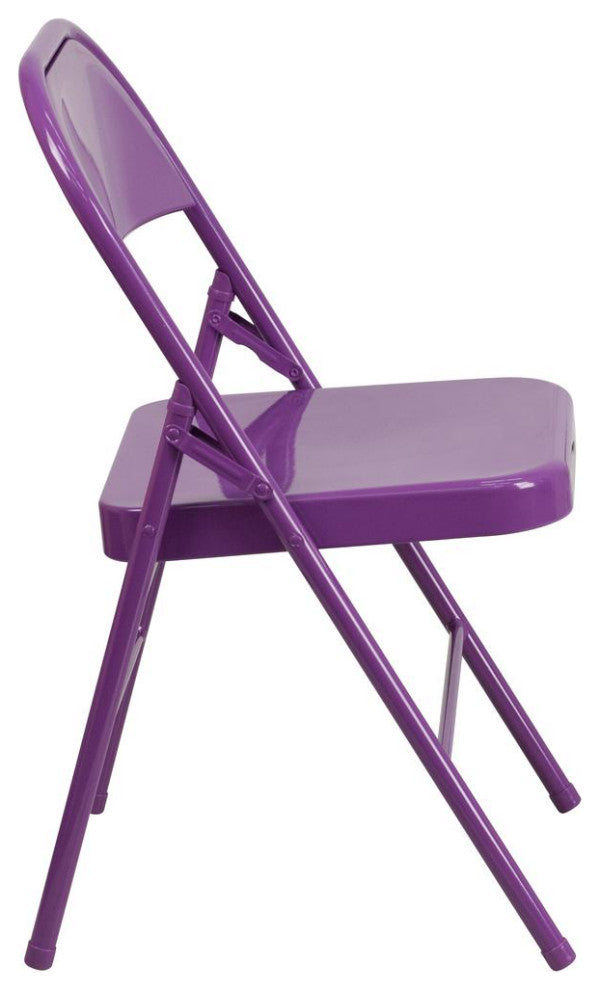 Triple Braced-Double Hinged Metal Folding Chair, Impulsive Purple