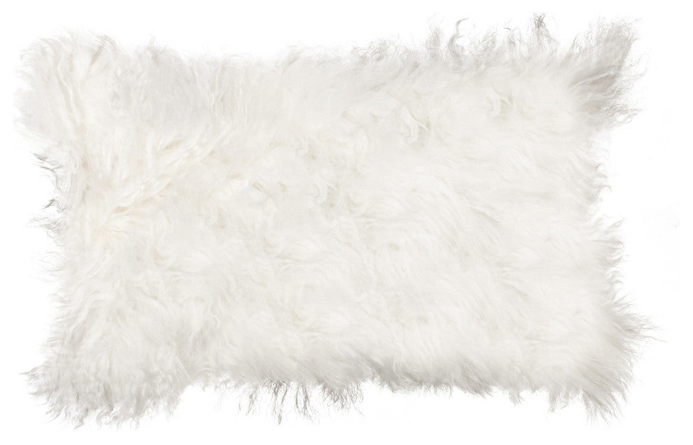 Natural 100% Sheepskin Mongolian Pillow, 12"x20", White