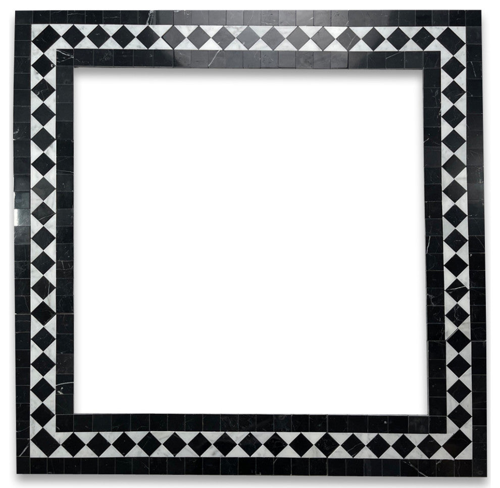White Carrara Marble Classic Diamond Mosaic Border Listello Tile, 1 sheet
