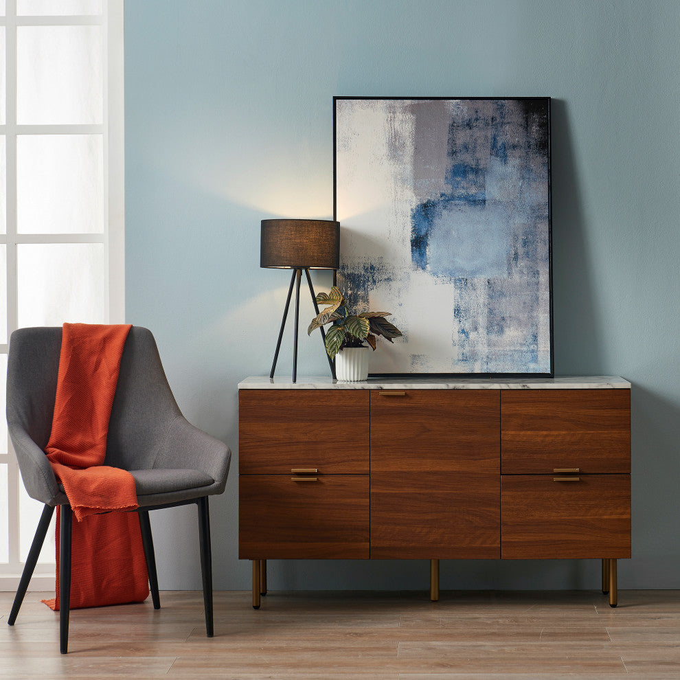 Faux Marble Top Wood Sideboard Buffet Cabinet