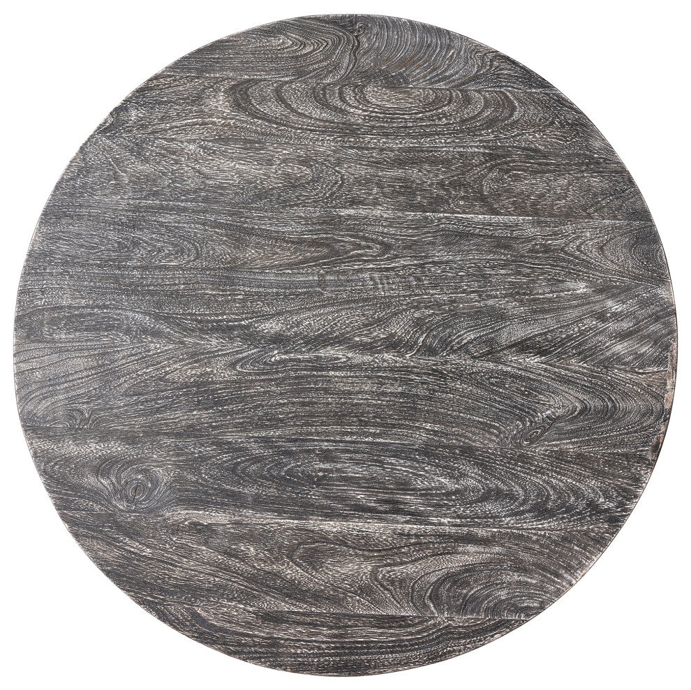 36" Coffee Table Mango Wood Round Drum Sandblasted Black Farmhouse Style