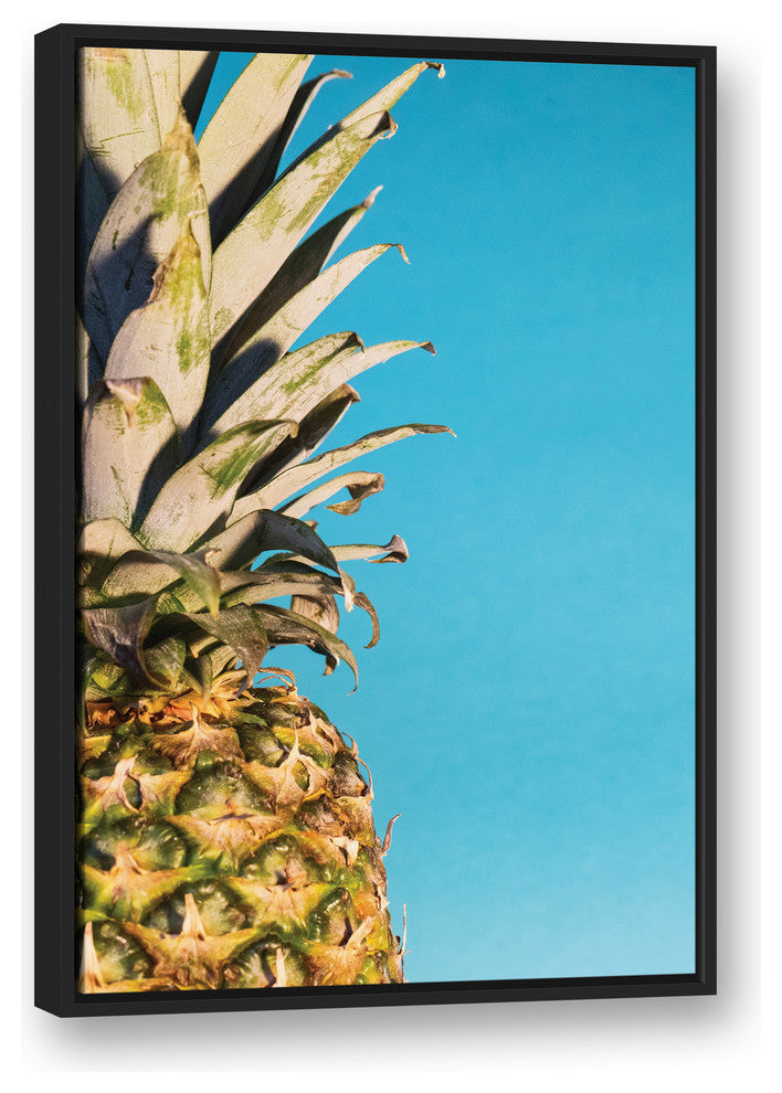 Large Pineapple Blue 24x36 Black Floating Framed Canvas