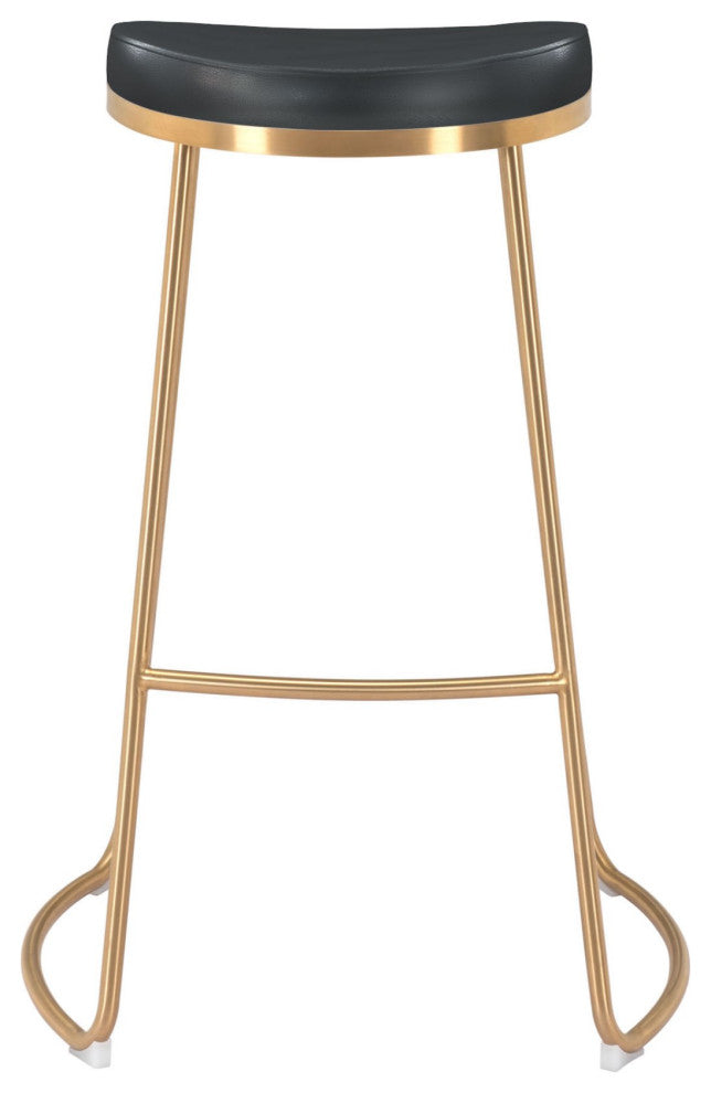 Bar Stool Chair Barstool, Set of 2, Faux Vinyl Leather, Steel, Black, Gold