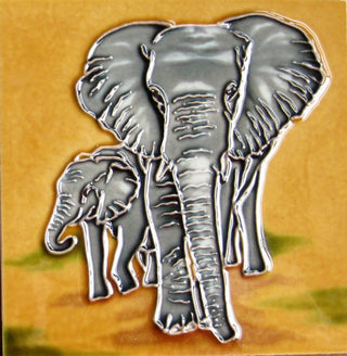 4x4" Elephant With Baby Art Tile Ceramic Drink Holder Coaster