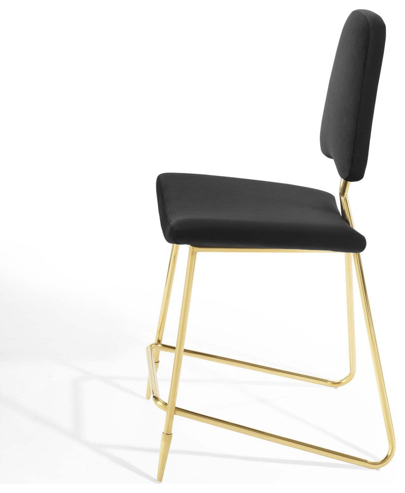 Counter Stool Chair, Set of 2, Velvet, Metal, Black, Modern, Bar Pub Cafe Bistro