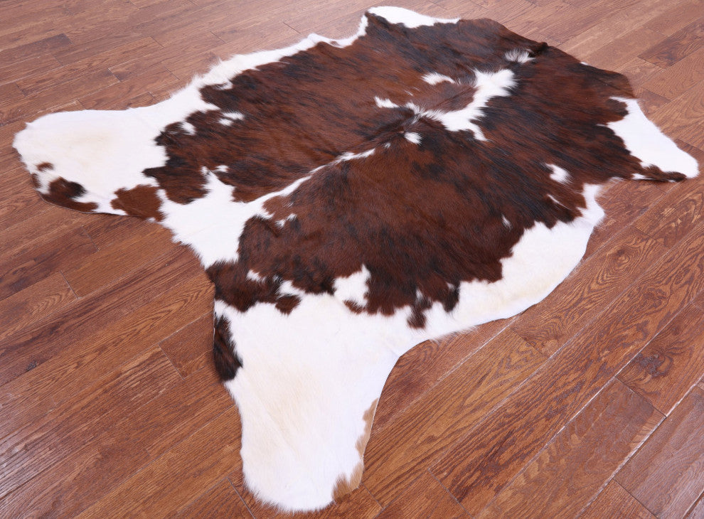 Brown and White Natural Cowhide Rug 6' 2" X 5' 7" C2006