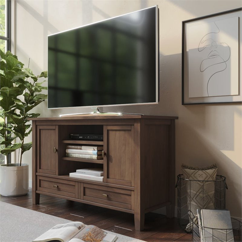 Solid Wood 47" Wide Tv Media Stand In Rustic Natural Aged Brown
